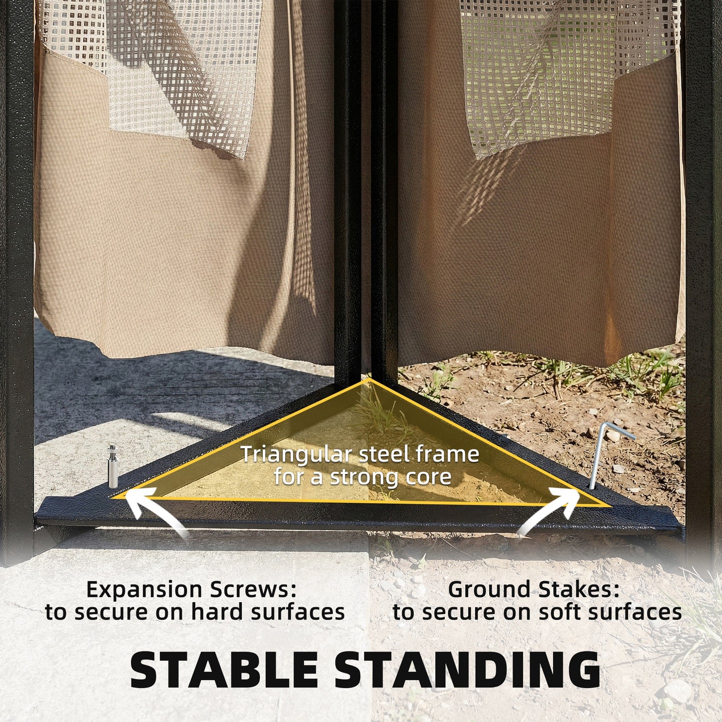 Outsunny 3.3 x 3.3 m Outdoor Garden Gazebo With Post Shelves Hook Khaki UPF50 Plus Patio Permanent Pavilion