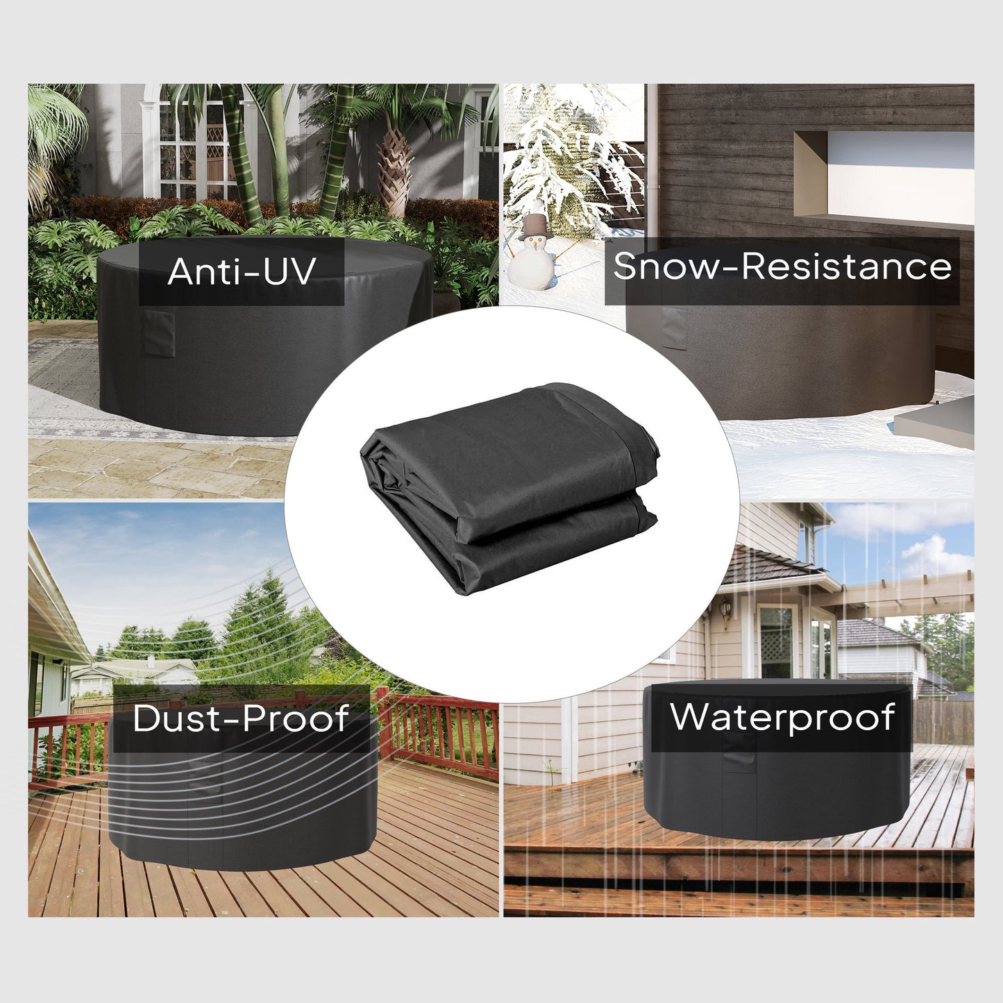Outsunny Garden Patio Large Round Furniture Cover 600D Oxford Waterproof Diameter 193 cm x 80 cm Black
