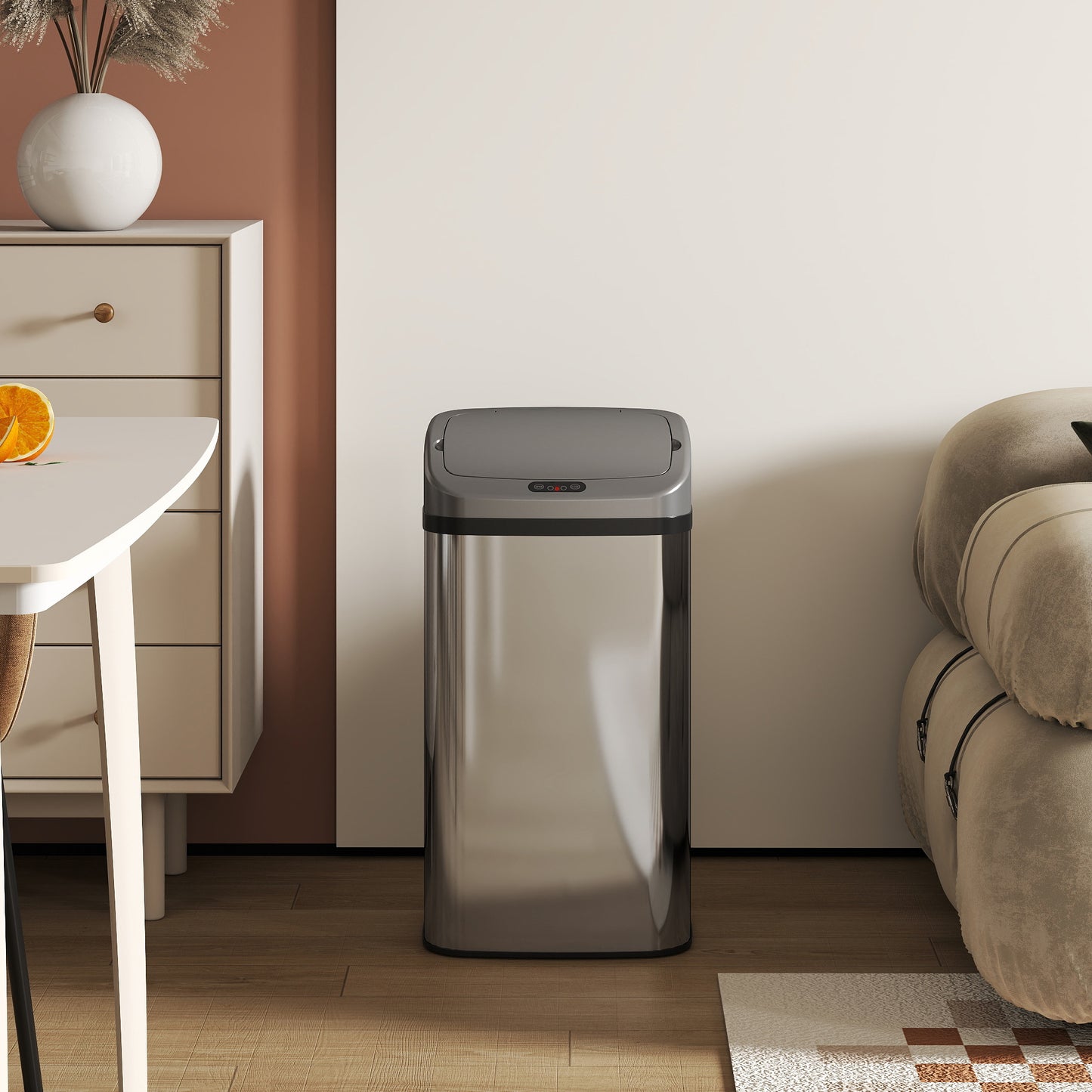 HOMCOM 48L Stainless Steel Sensor Bin Automatic Lid Infrared Sensor Kitchen Trash Can Silver Tone