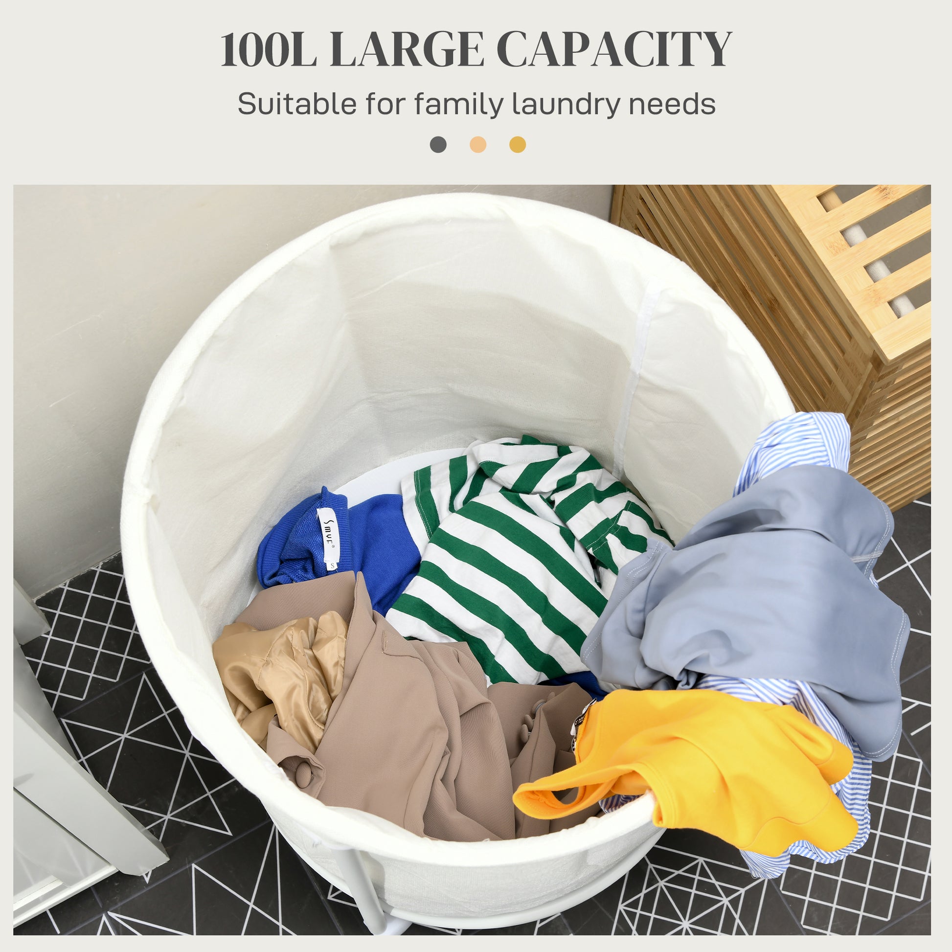 HOMCOM 100L Wheeled Laundry Hamper with Removable Bag & Sturdy Steel Frame for Easy Transport in Bedroom, Bathroom, or Laundry Room - ALL4U RETAILER LTD