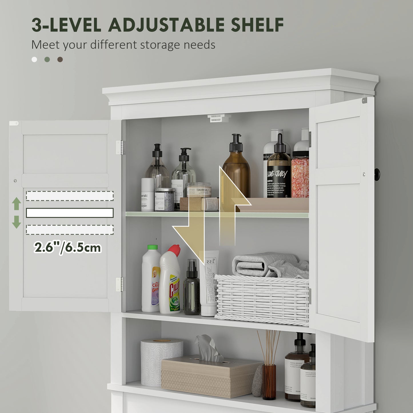 HOMCOM Over Toilet Cabinet With Adjustable Middle Shelf White Bathroom Storage Organizer For Laundry
