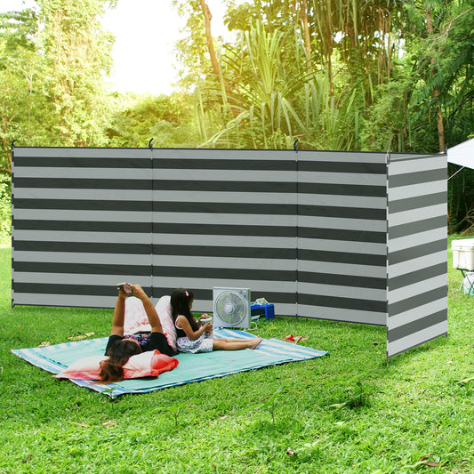 Outsunny 5-Pole Outdoor Windbreak for Camping and Beach, Portable Privacy Shelter with Carry Bag and Steel Support Poles, 540cm x 150cm, Grey - ALL4U RETAILER LTD