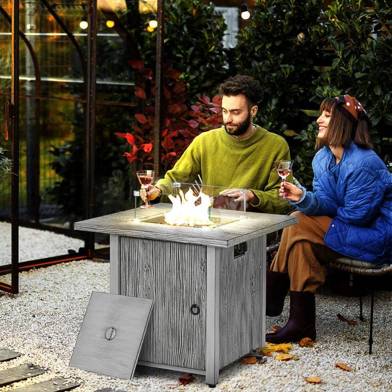 Outsunny 40,000 BTU Gas Fire Pit Table with Cover, Glass Screen, and Glass Beads - Grey Outdoor Propane Firepit - ALL4U RETAILER LTD