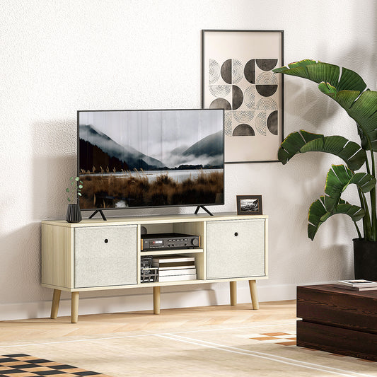 HOMCOM TV Cabinet Stand for TVs Up To 50 Inches with Foldable Drawers Natural Finish Living Room Entertainment Center