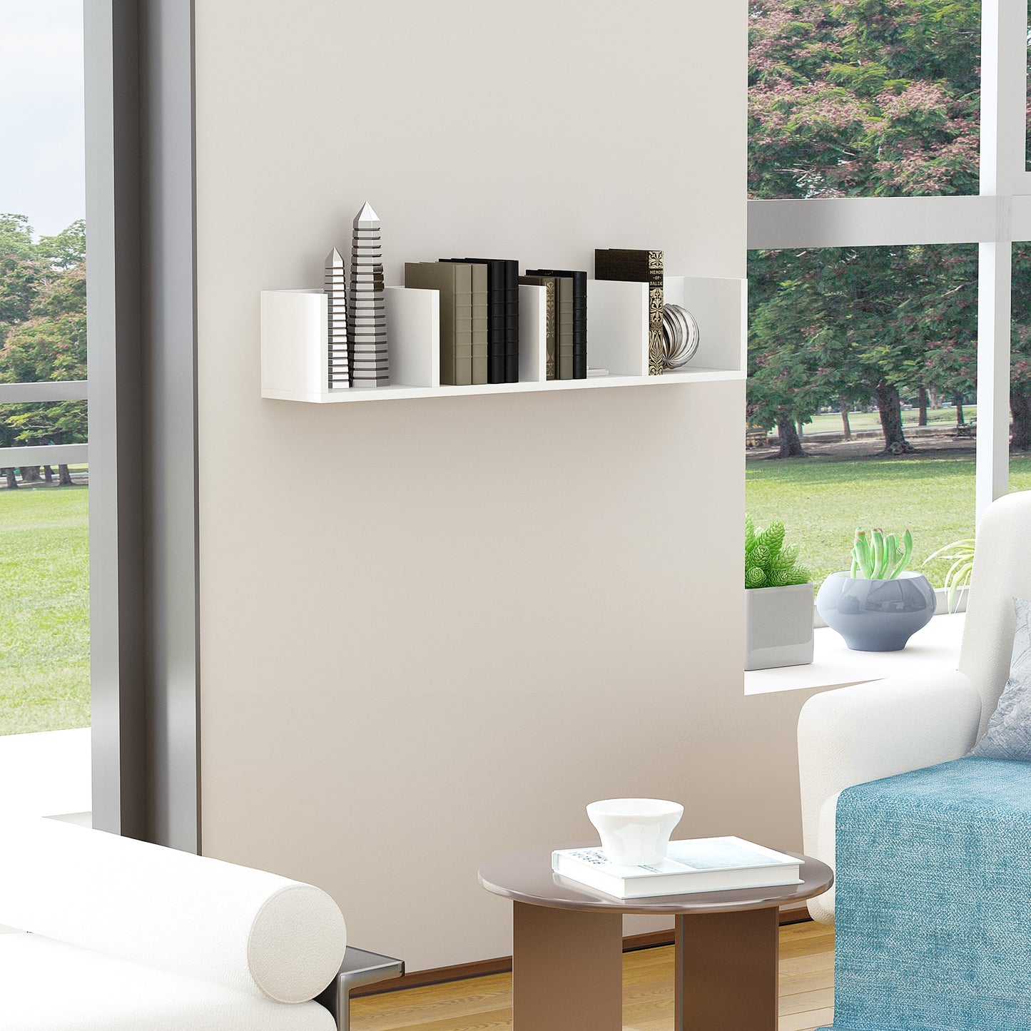 HOMCOM Wall Mount CD DVD Storage Rack 4 Cubes White Set Of 2 Wooden Shelf Organiser Unit