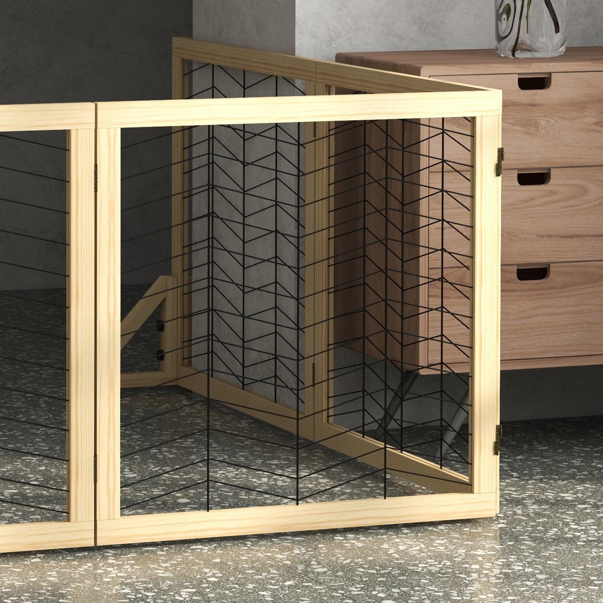 PawHut Wooden Foldable Pet Gate, 6 Panels, Natural Finish - ALL4U RETAILER LTD