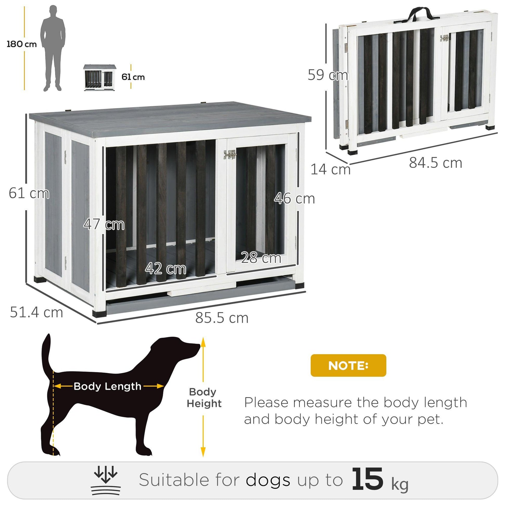 PawHut Wooden Dog Crate Kennel Cage Grey - 84.5 x 51.4 x 61 cm - ALL4U RETAILER LTD