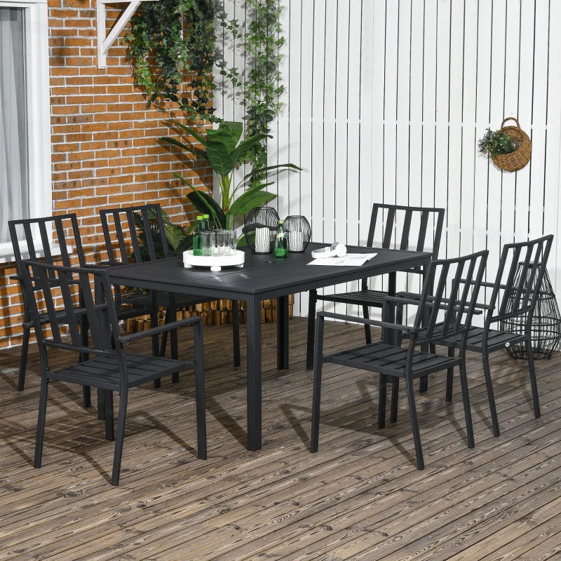 Outsunny Seven-Piece Minimal Metal Garden Dining Set with Parasol Hole - Stylish Black Finish - ALL4U RETAILER LTD