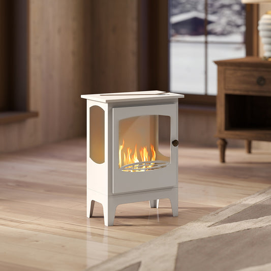 HOMCOM Freestanding Ethanol Fireplace Bioethanol Stainless Steel Flame Snuffer 0.9L Tank 3 Hour Burn Time Indoor