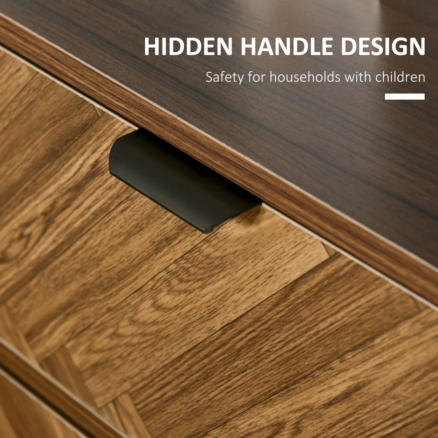 HOMCOM Bedside Table Set Of 2 With 2 Drawers Herringbone Pattern And Metal Legs Walnut Brown For Bedroom And Living Room