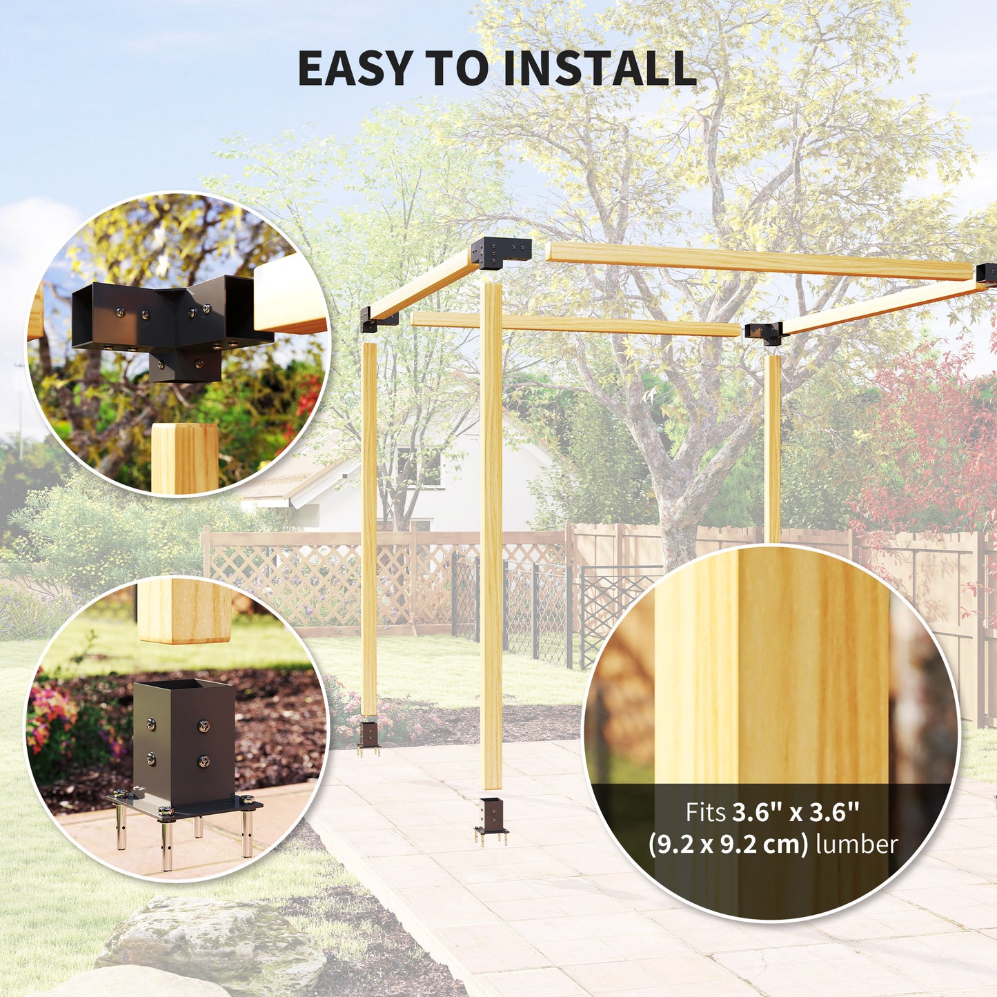 Outsunny Pergola Brackets Kit Diy 3 Way Corner Brackets And 4x4 Post Base For Lumber 8 Pieces With Screws