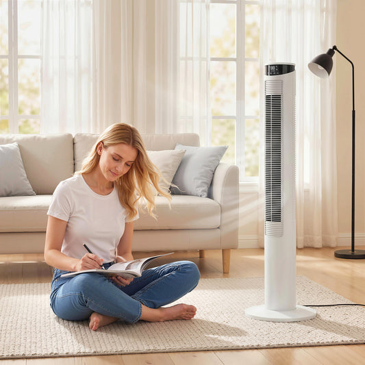 HOMCOM Smart WiFi Tower Fan With App Control Remote 116 cm Tall White Quiet Sleep Mode