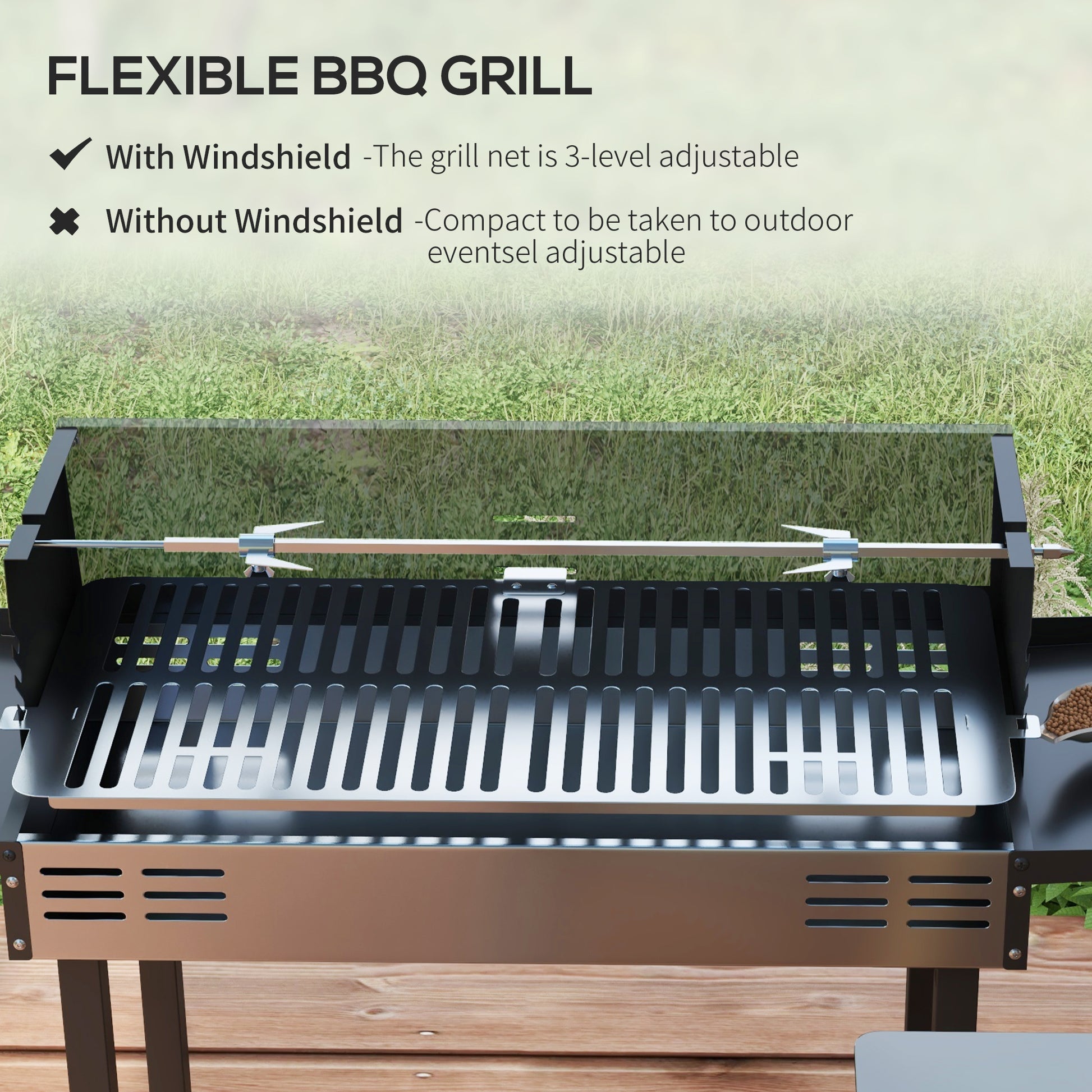 Outsunny Stainless Steel Outdoor Charcoal Rotisserie Grill with Adjustable Height and Side Shelves - Perfect for Chicken and Turkey - ALL4U RETAILER LTD