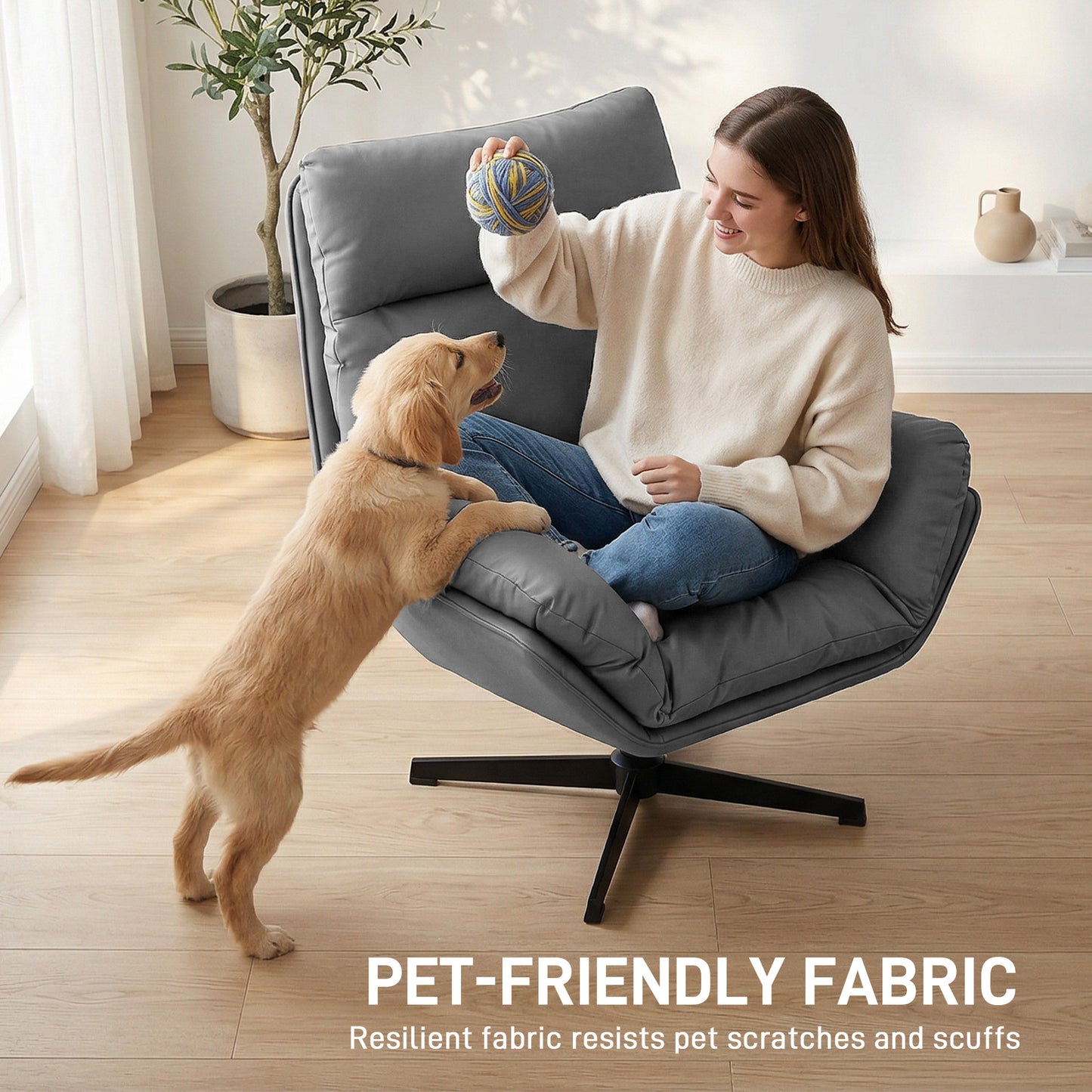 HOMCOM Accent Chair With 360 Degree Swivel Armchair For Living Room Dark Grey Cat Scratch Resistant Fabric
