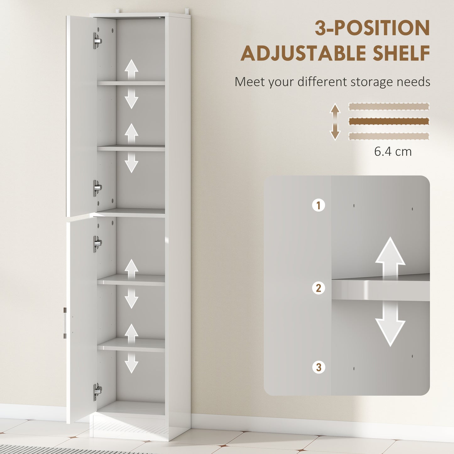 Kleankin Tall Bathroom Cabinet With Mirror And Adjustable Shelf In High Gloss White