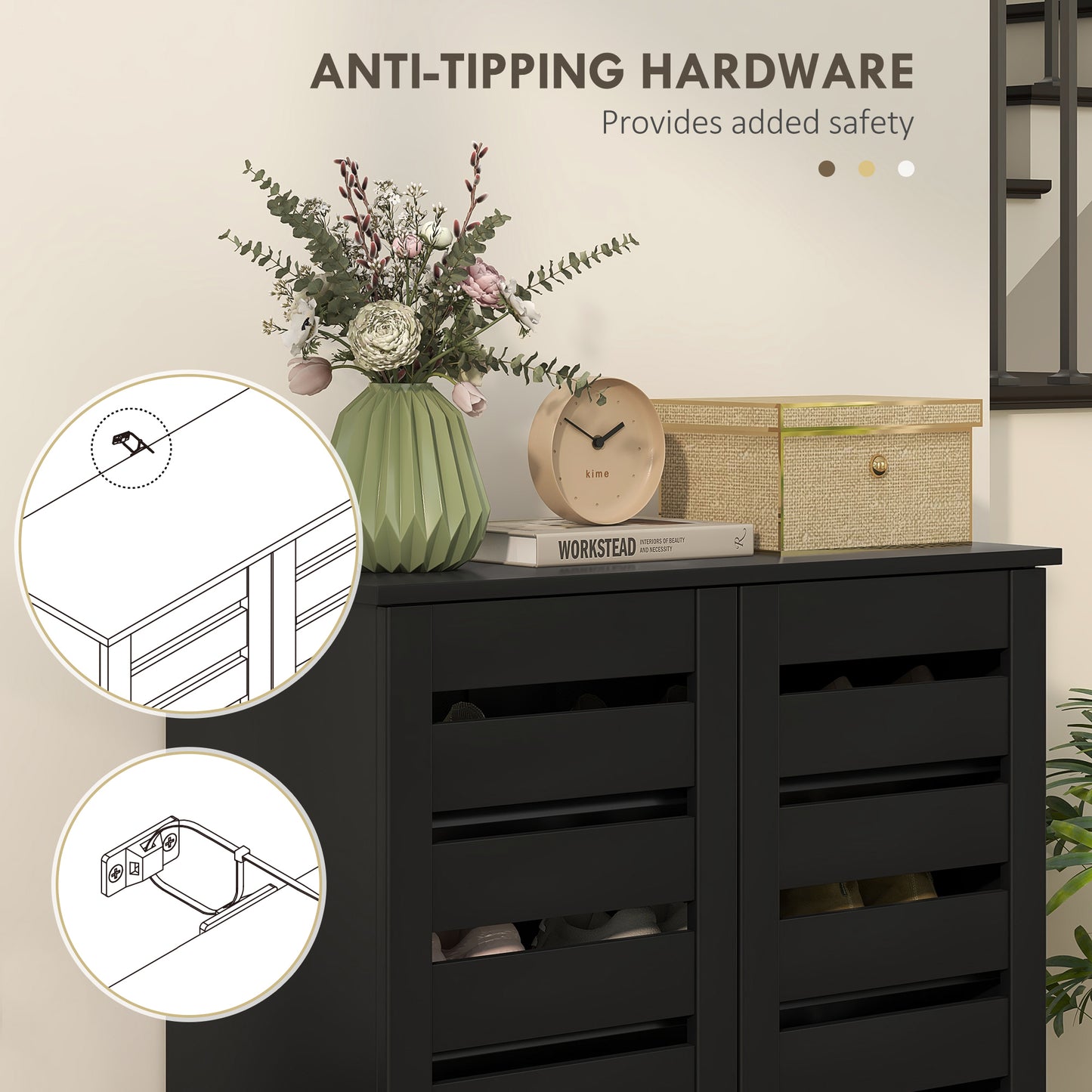 Homcom Narrow Shoe Cabinet For Entryway, Slim 5-Tier Storage With 2 Slatted Doors And Adjustable Shelves