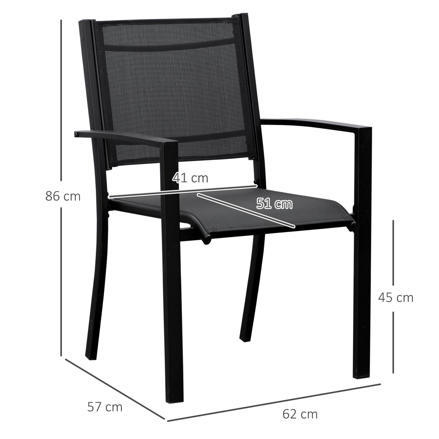 Outsunny Set 2 Outdoor Garden Chairs Steel Frame Texteline Seats Dining Patio Balcony Black - ALL4U RETAILER LTD