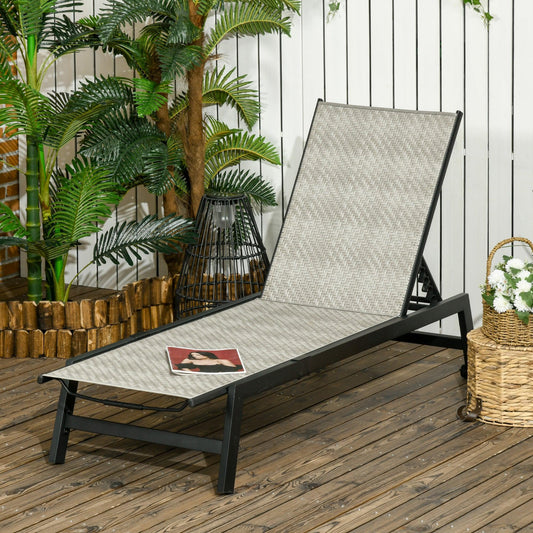 Outsunny Outdoor PE Rattan Sun Loungers w/ 5-Position Backrest & Wheels, Grey - ALL4U RETAILER LTD