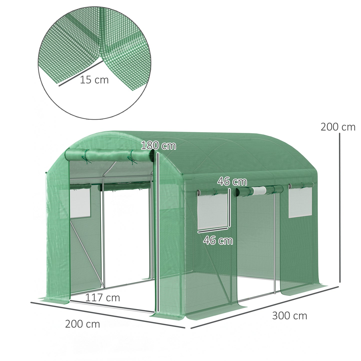 Outsunny 9.8 By 6.6 Ft Walkin Polytunnel Greenhouse Green With Three Roll Up Doors And Mesh Windows 140gsm Cover