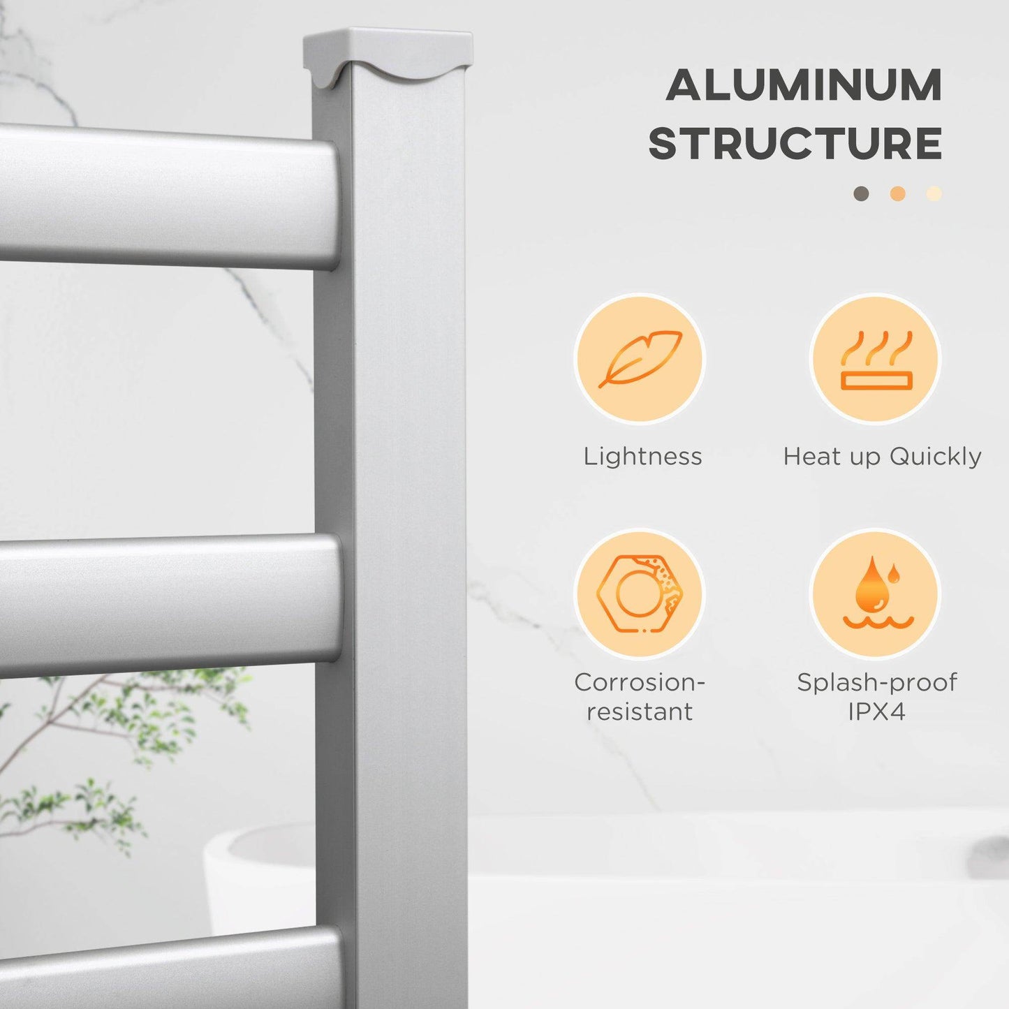 HOMCOM 6 Bar Electric Towel Warmer Aluminum Wall Mounted & Free Standing Silver - ALL4U RETAILER LTD