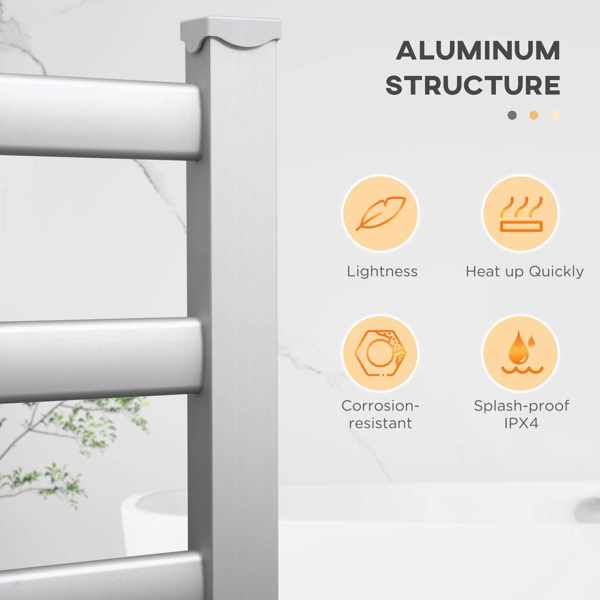 HOMCOM 6 Bar Electric Towel Warmer Aluminum Wall Mounted & Free Standing Silver - ALL4U RETAILER LTD