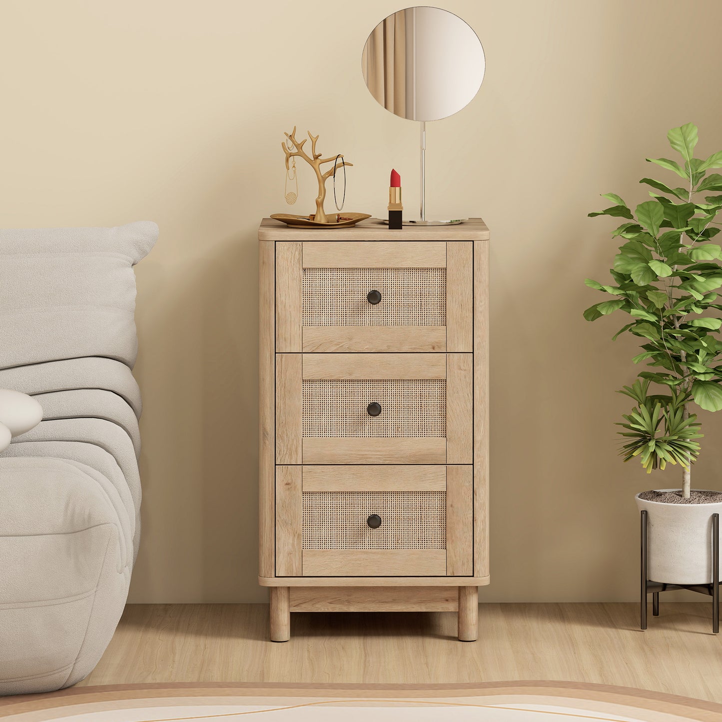 HOMCOM 40 cm Oak Finish Drawer Chest With Three Drawers For Bedroom Storage And Clutter Free Organization