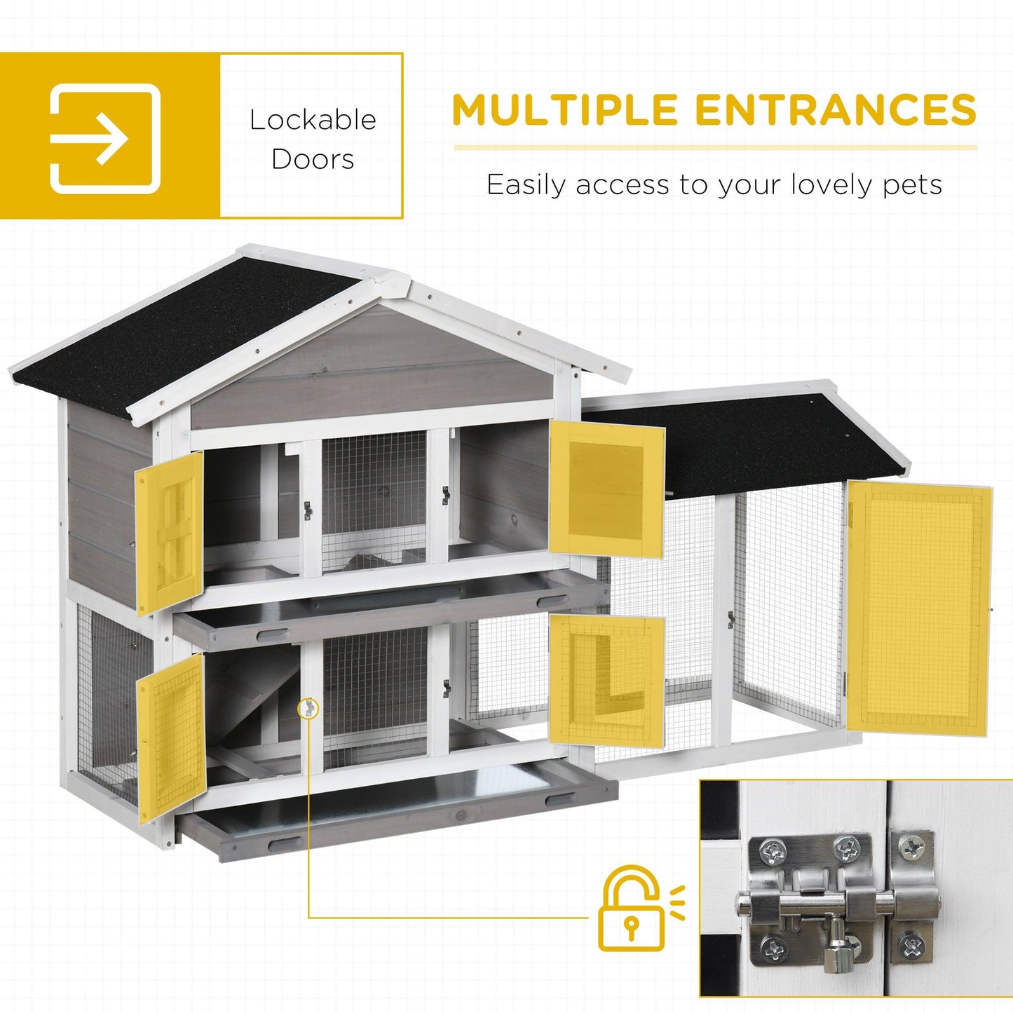 PawHut Wooden Rabbit Hutch, Guinea Pig Cage, Bunny Run, Indoor Outdoor, 150 x 55 x 91cm - ALL4U RETAILER LTD