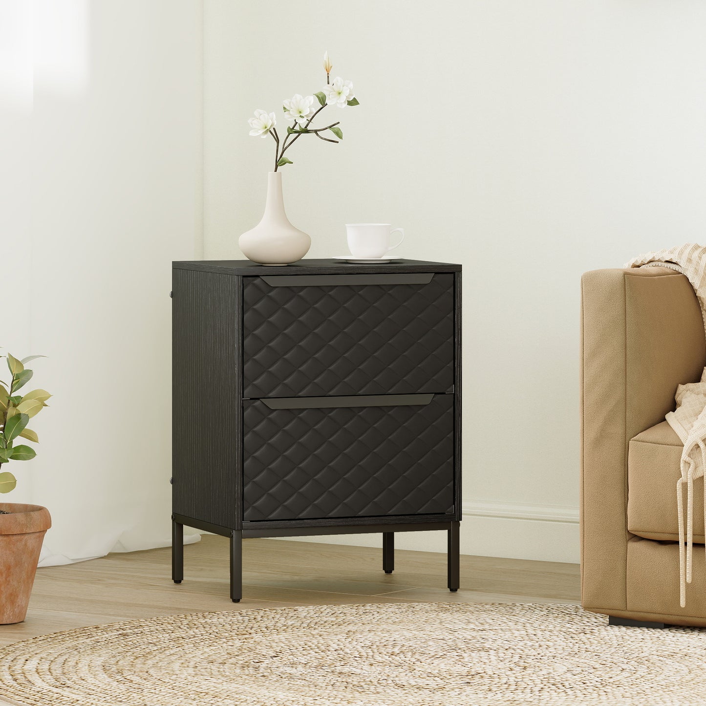 HOMCOM Chest Of Drawers With Fabric Drawers And Aluminium Handles Black Modern MDF Frame