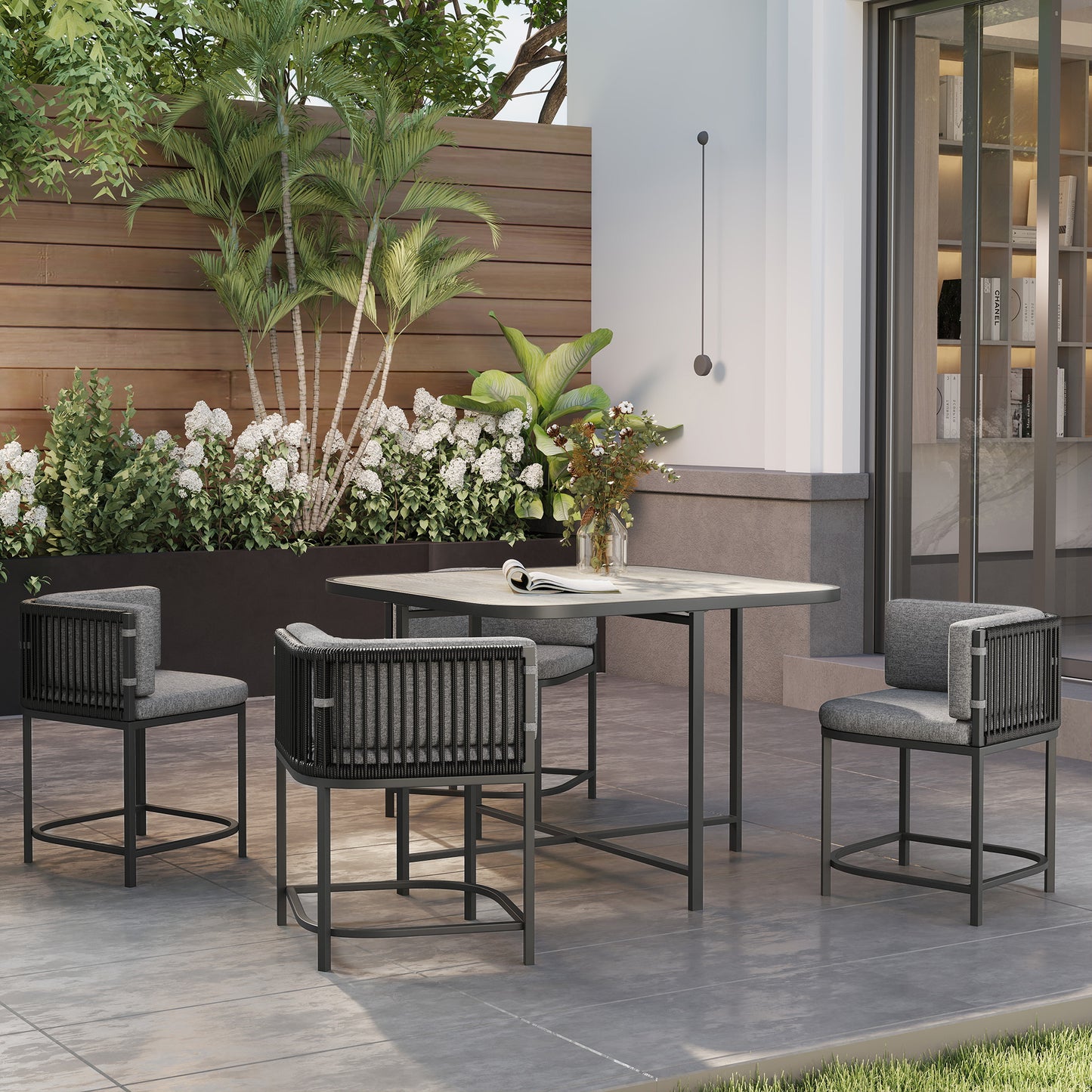 Outsunny 4 Seater Rattan Cube Garden Furniture Set With Cushions Charcoal Grey Outdoor Patio Lounge Set