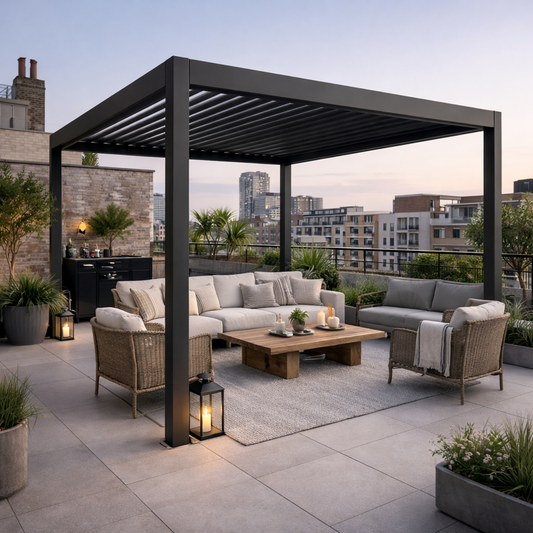 Outsunny 3x3m Electric Louvered Pergola With LED Lights Aluminium Hardtop Gazebo Remote Control Adjustable Roof