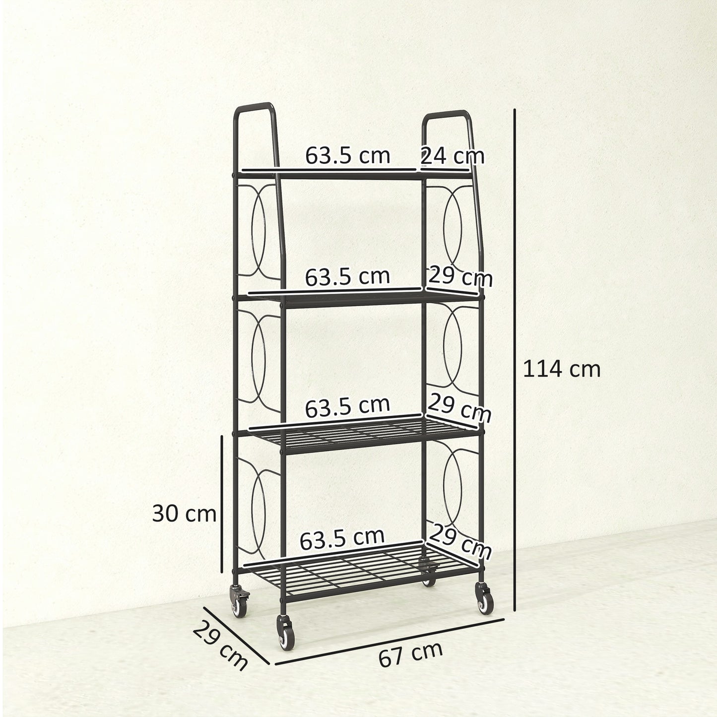 Outsunny 4-Tier Metal Plant Stand With Lockable Wheels Heavy Duty Ladder Shelf For Potted Plants