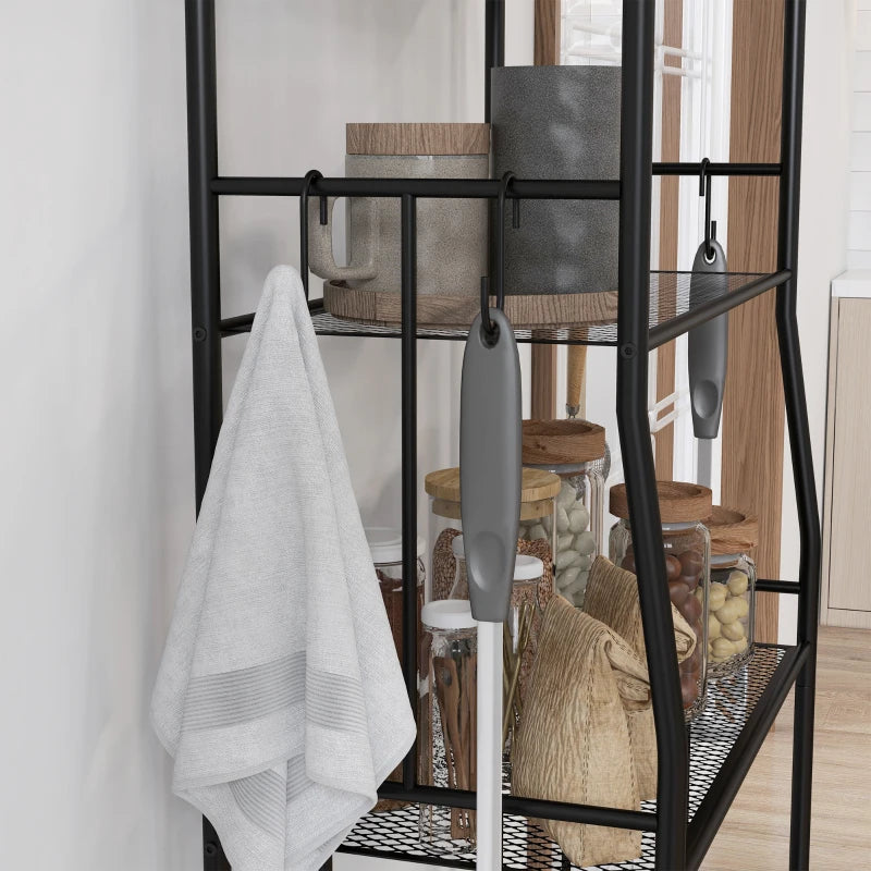 HOMCOM Five-Tier Black Steel Frame Kitchen Storage Shelving Unit with Adjustable Shelves - ALL4U RETAILER LTD