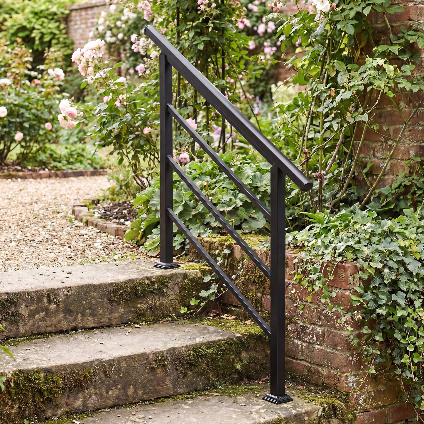 Outsunny Outdoor Handrail for Stairs Adjustable 0 to 45 Degrees Wrought Iron Exterior Stair Railing for 1 to 3 Steps