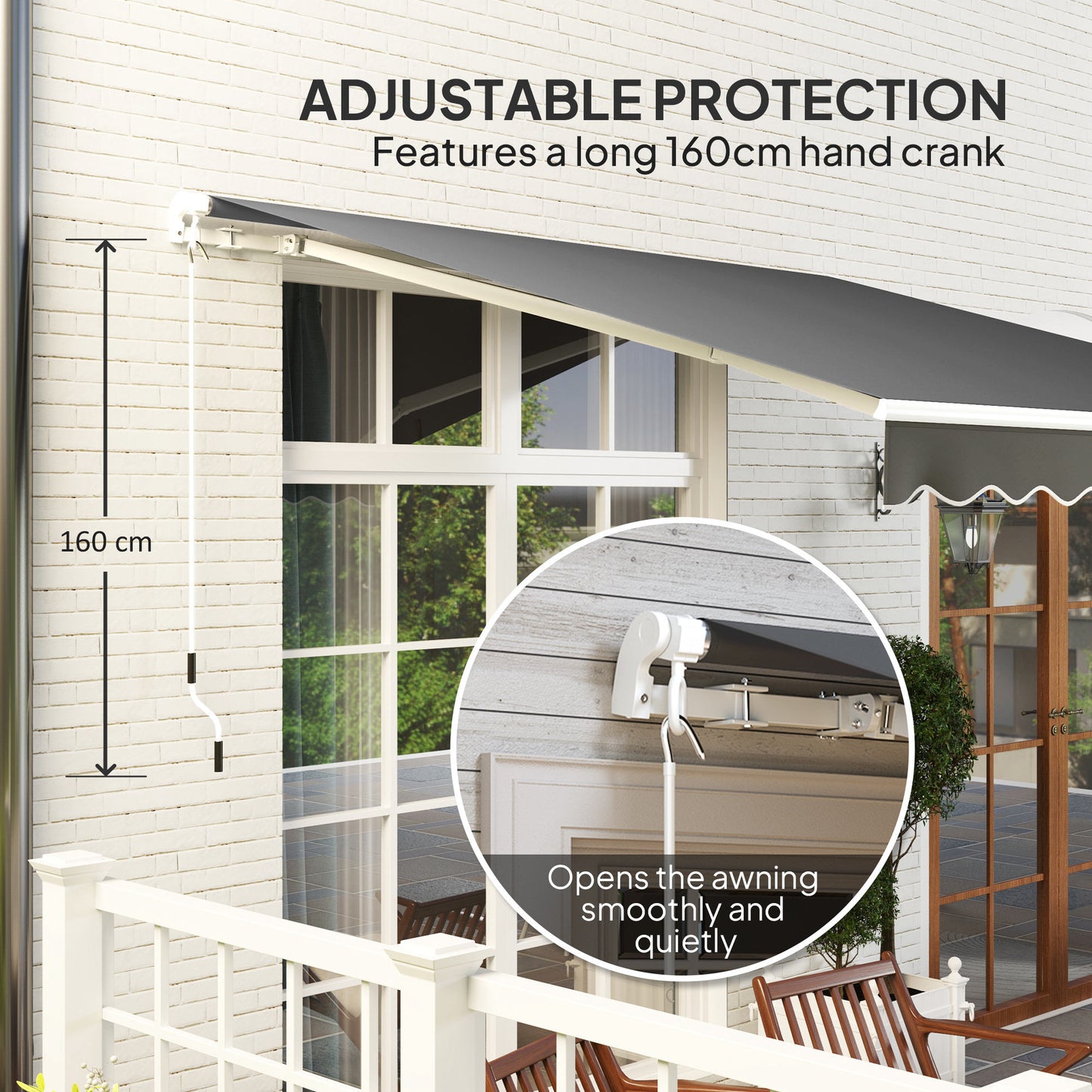 Outsunny 2.95x2.5m Manual Garden Patio Awning Retractable Canopy Sun Shade Shelter With Fittings And Crank Handle