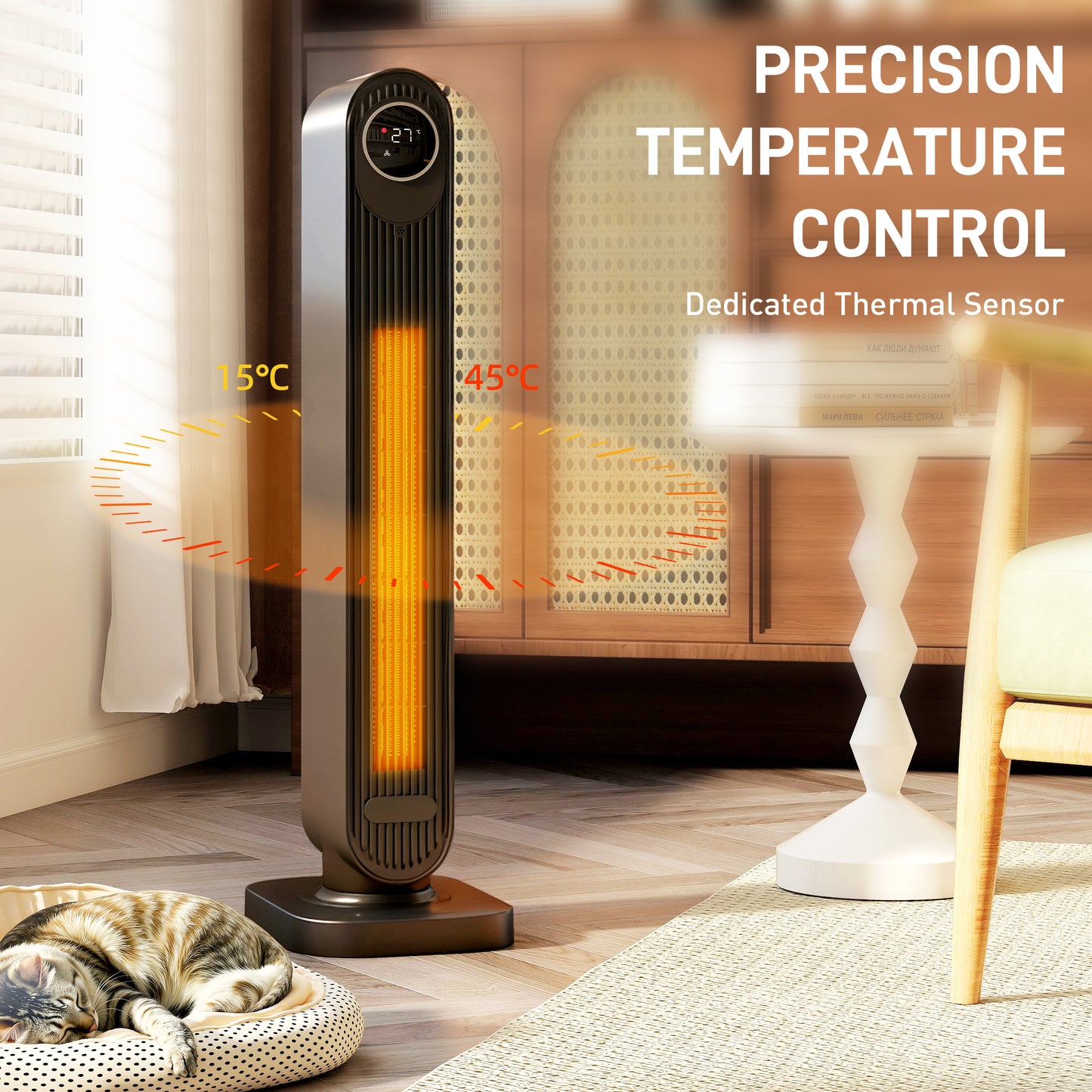 HOMCOM 2000W Ceramic Electric Heater With Fan And Oscillation Smart Timer Overheat And Tip Over Protection Black