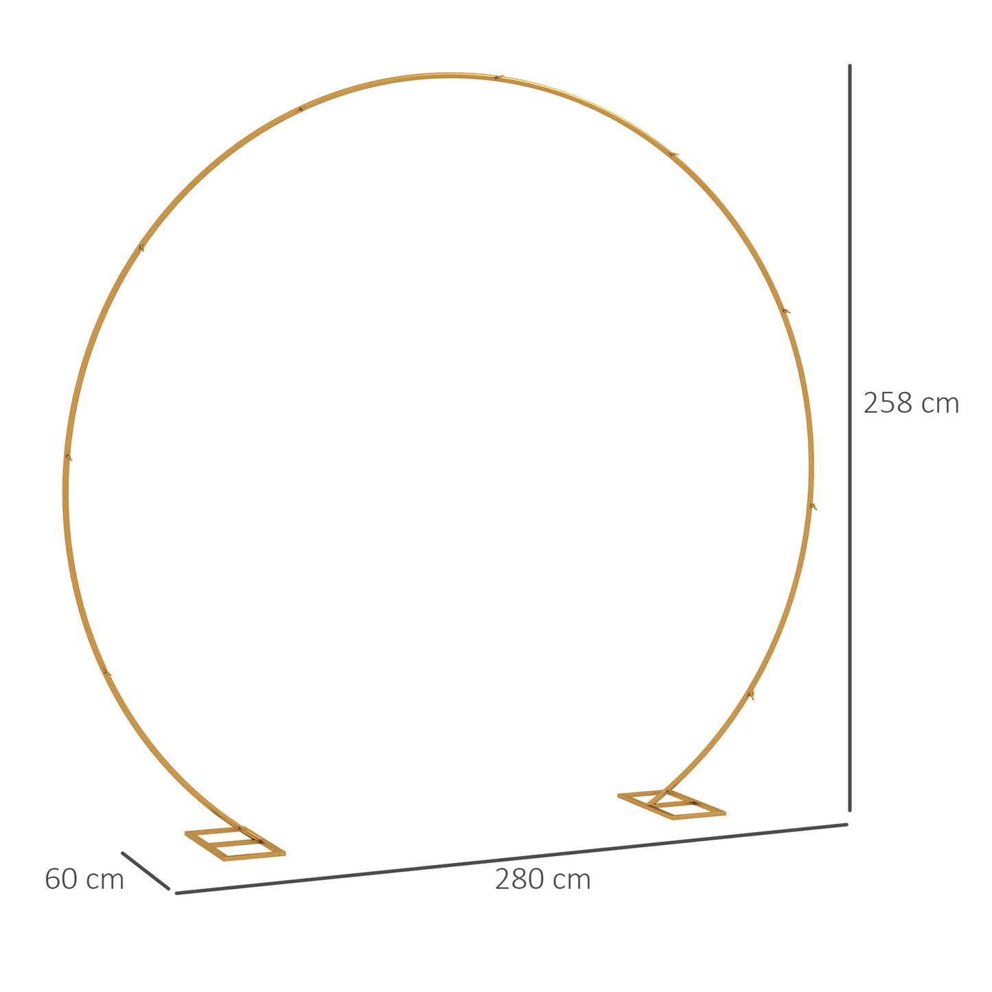 Outsunny 280cm Gold Tone Backdrop Wedding Arch Stand Round Metal for Outdoor Indoor Parties Ceremonies