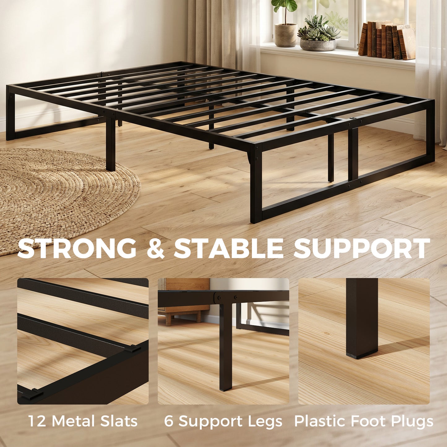 HOMCOM 4ft 6 Double Bed Frame With Underbed Storage And Steel Slat Support Noise Free Black