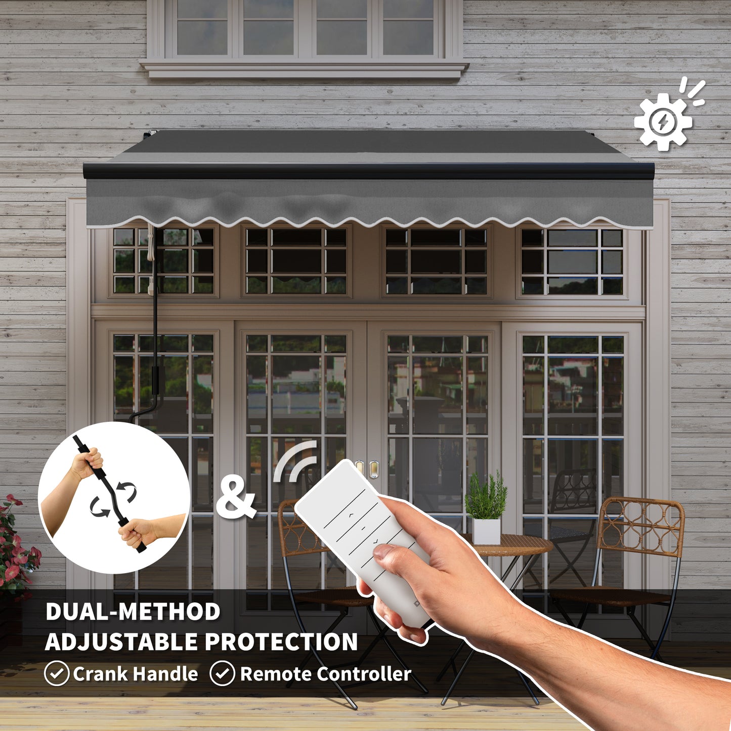 Outsunny 2.5x2m Retractable Awning With LED Remote Aluminium Frame UV50 Sunshade Canopy For Garden Patio Dark Grey