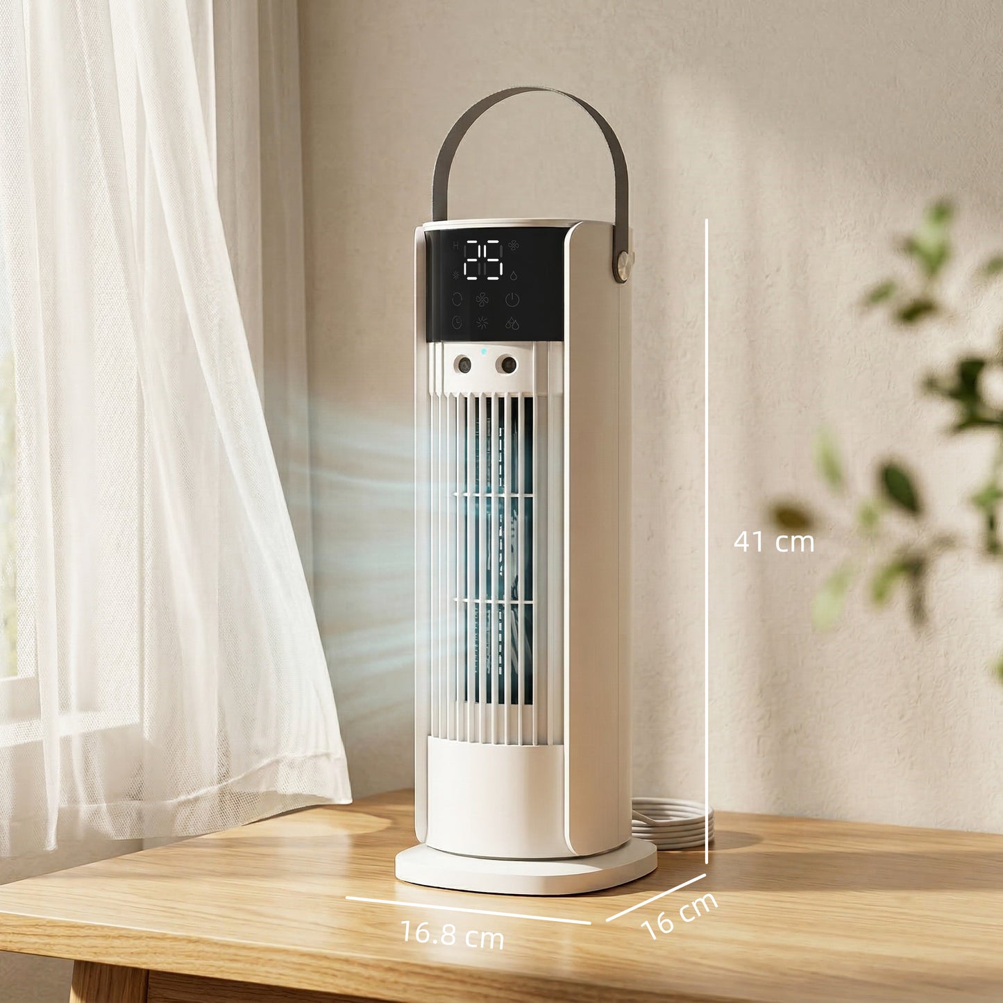 HOMCOM 16 Inch Mist Tower Fan With DC Motor 3 Speeds 90 Degree Oscillation 10 Hour Timer For Bedroom And Home Office