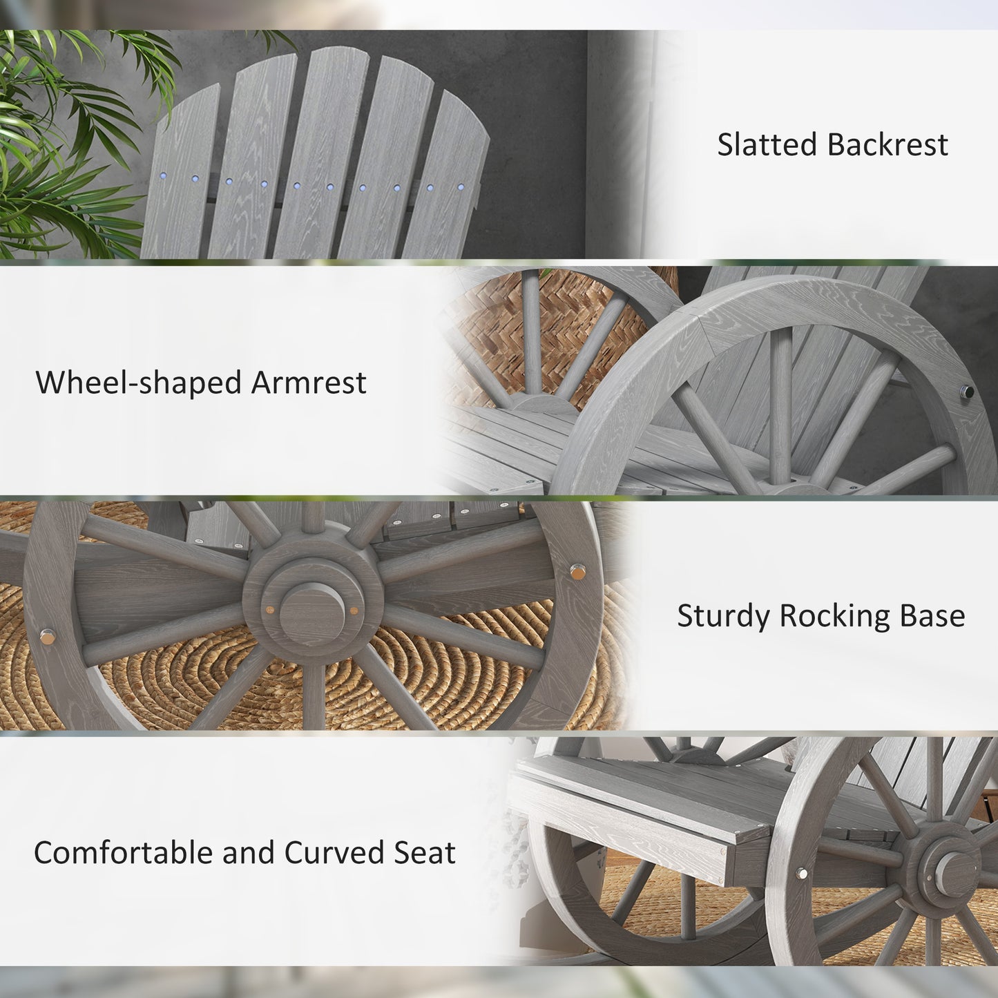 Outsunny Wooden Adirondack Rocking Chair Recliner Outdoor Garden Furniture Grey Patio Porch Rocker