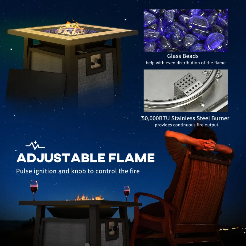 Outsunny 71 x 71cm Gas Fire Pit Table - 50,000 BTU, Stylish Grey Design with Cover for Enhanced Outdoor Ambiance - ALL4U RETAILER LTD