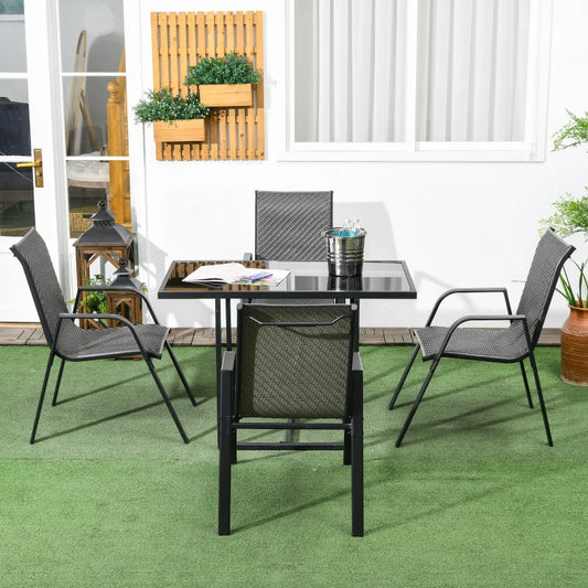 Outsunny Set of 4 Stackable Outdoor Rattan Chairs with Armrests and Backrest - Stylish Mixed Grey Patio Seating Solution
