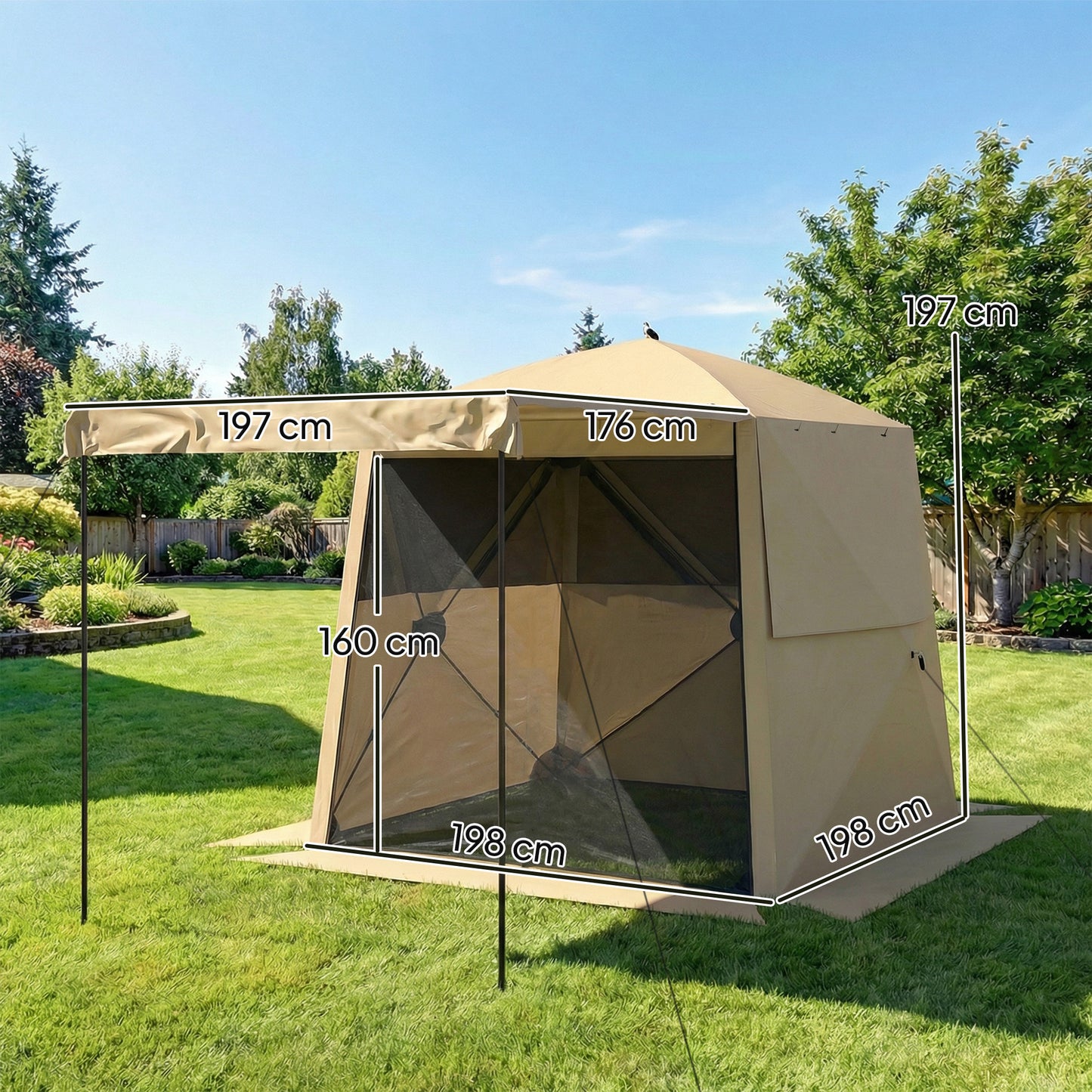 Outsunny Pop Up Gazebo Waterproof Instant Shelter With Awning Mesh Windows 2 x 2 m Khaki For Camping Patio