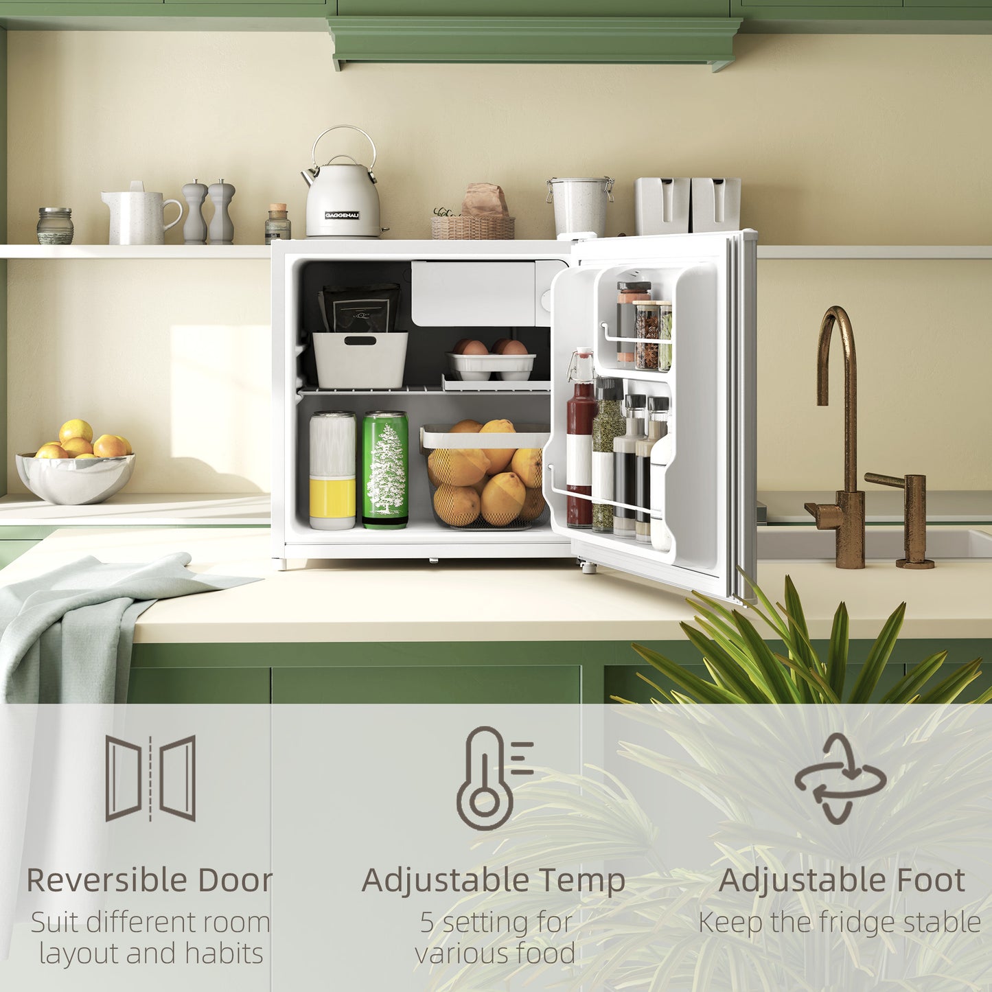 HOMCOM 46 Litre Lockable Countertop Fridge Cream White Ideal For Home Office Small Kitchen