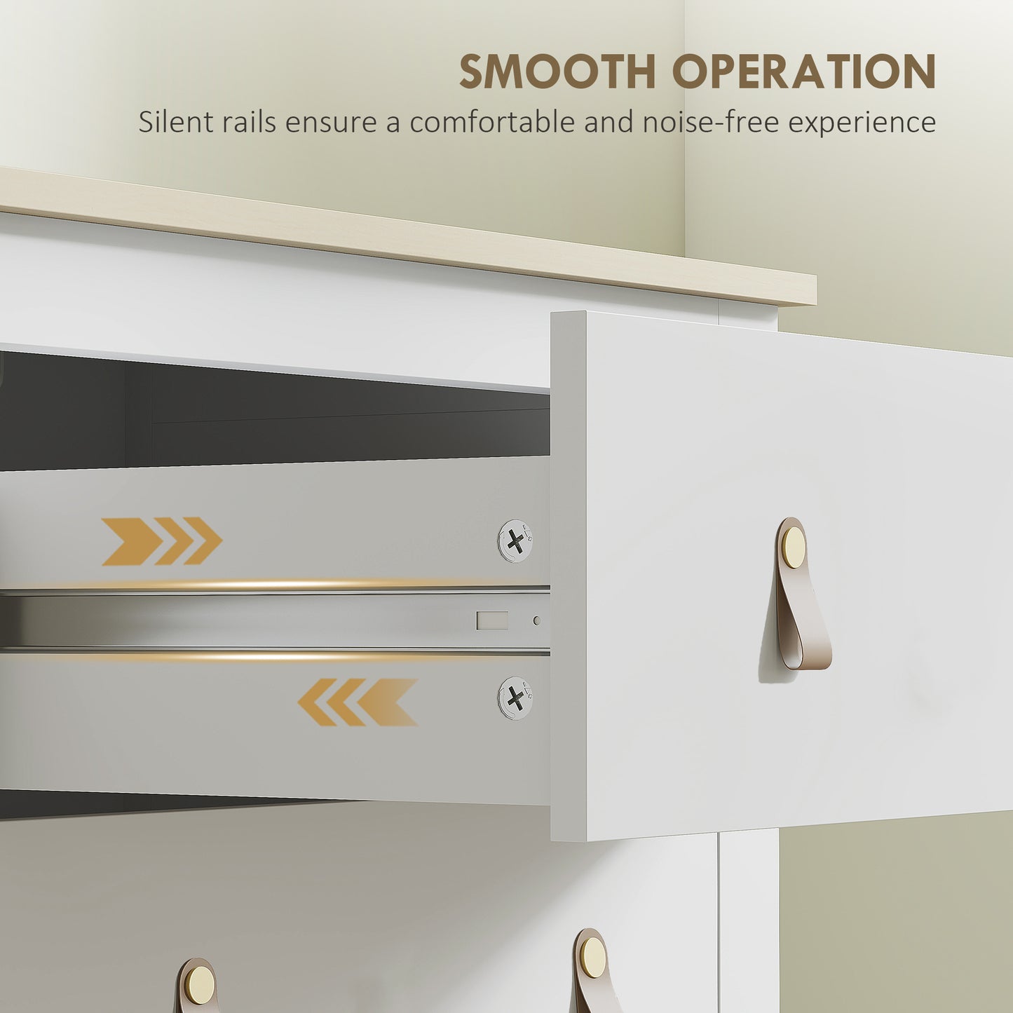 HOMCOM 4 Drawer Chest Of Drawers White With PU Leather Handles And Metal Runners 60 X 40 X 98 Cm Bedroom Furniture