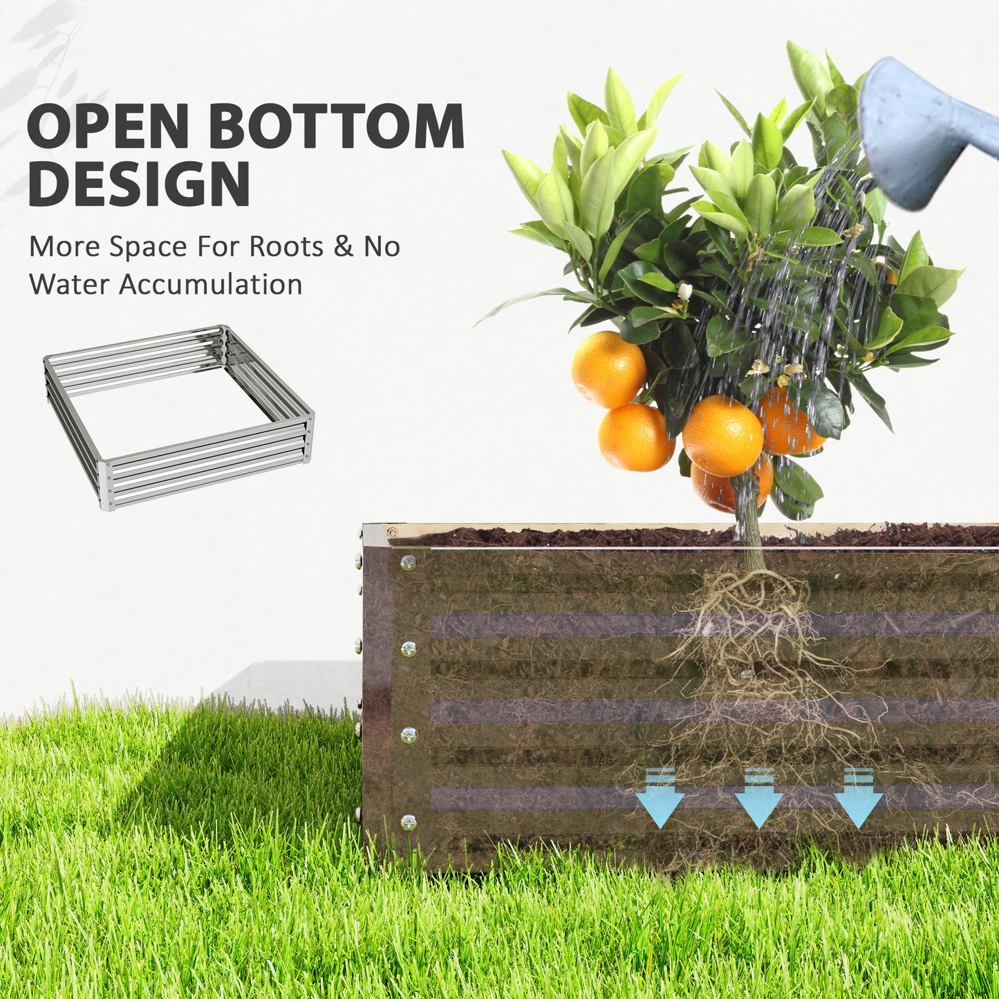 Outsunny Square Raised Garden Bed Box With Weatherized Steel Frame For Vegetables And Herbs 120x120x30cm Silver Tone