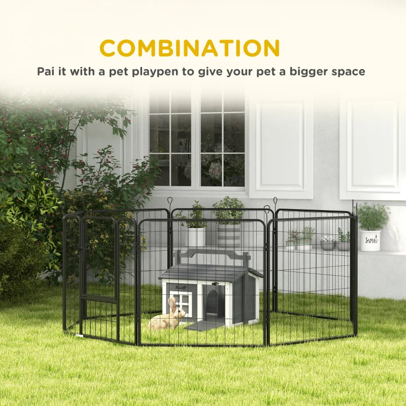 PawHut Indoor Rabbit Hutch, Portable Small Animal House with Top Handle and Openable Roof - Grey - ALL4U RETAILER LTD