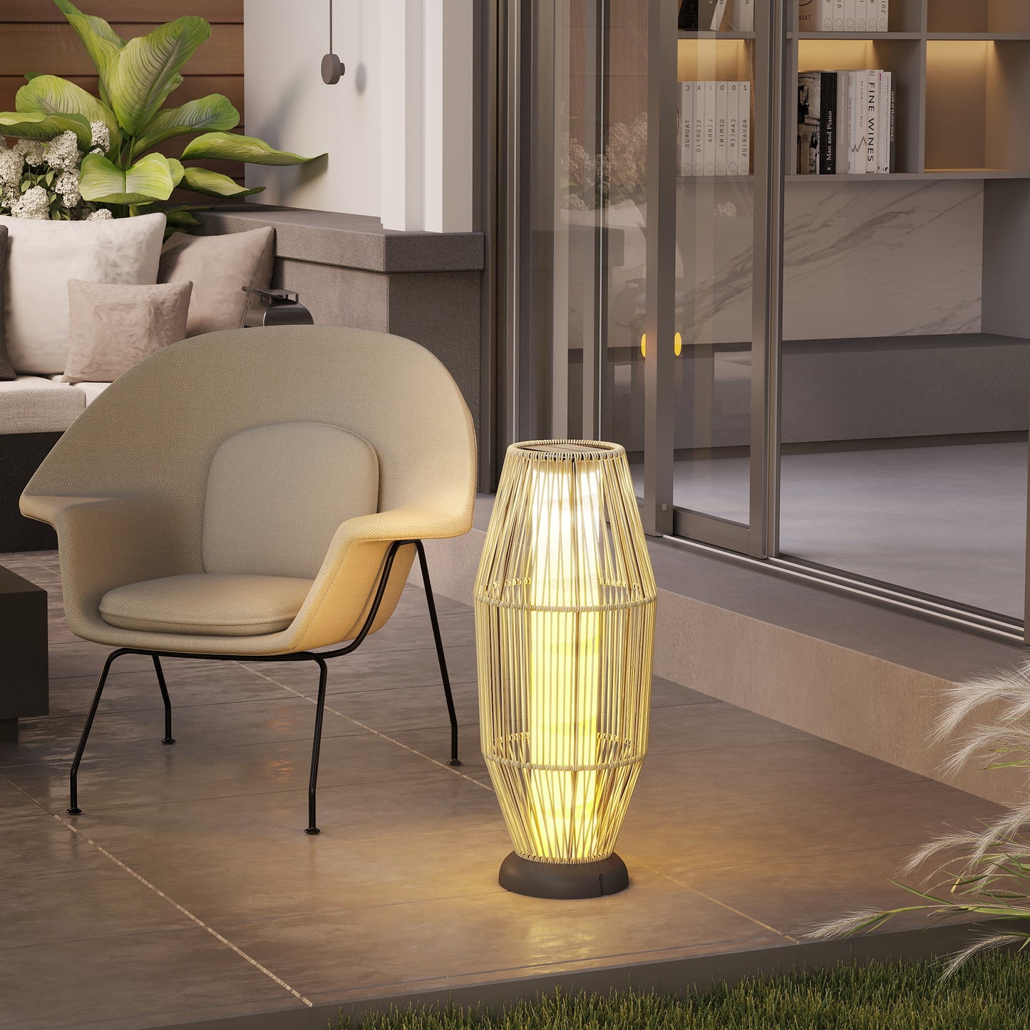Outsunny Garden Rattan Lamp 72 cm Tall Solar Floor Lamp LED Auto On Off IP44 Outdoor Grey