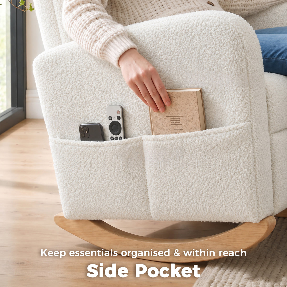 Homcom Sherpa Fleece Rocking Chair With High Back And Side Pockets