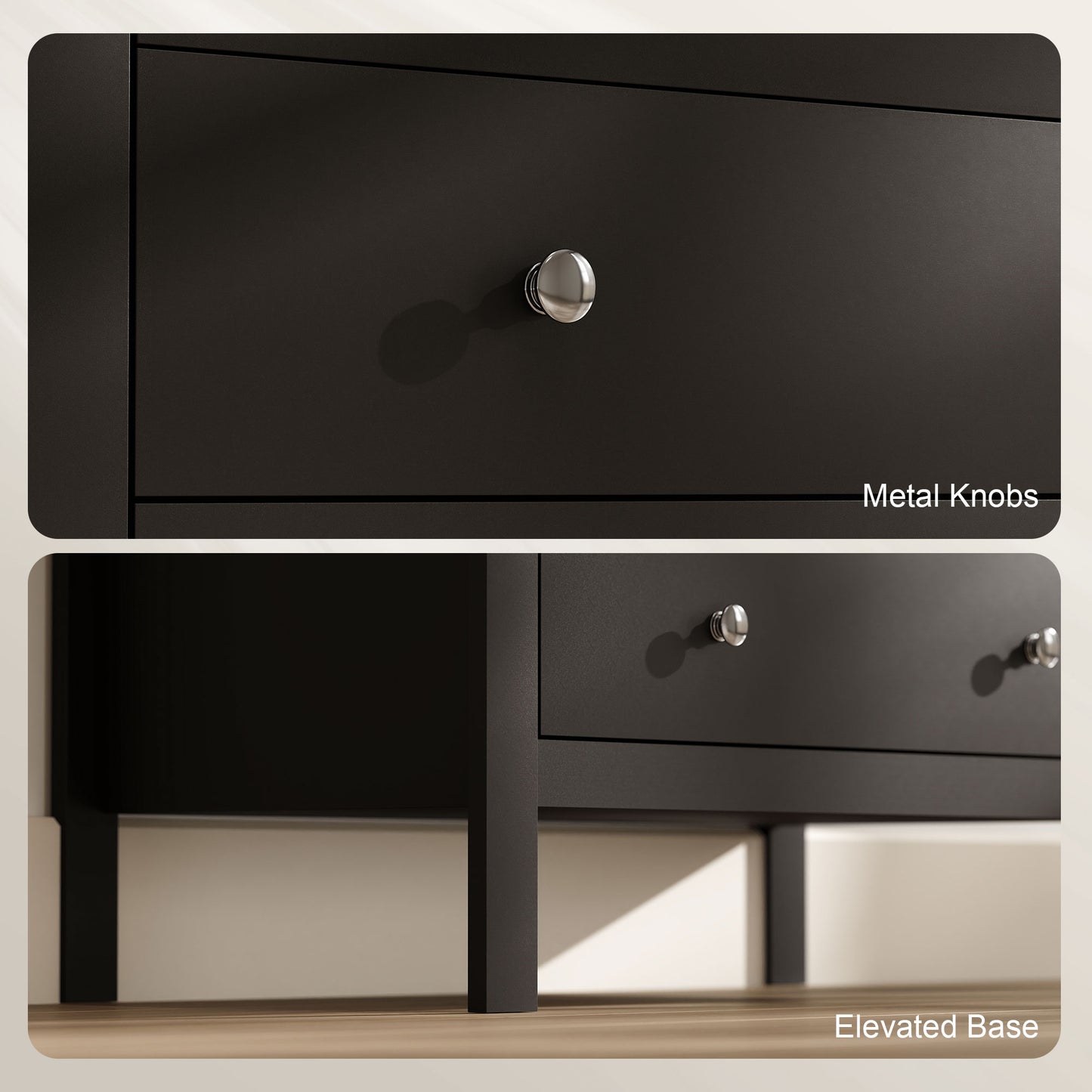 HOMCOM Five Drawer Dresser Chest of Drawers in Black for Bedroom Living Room Hallway with Round Knobs
